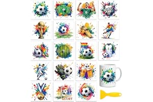 Peacoblue 18 Sheets Rub On Transfers for Crafts, Football 3.6"x3.9" UV DTF Cup Wrap Waterproof Cold Transfers Stickers for Wo