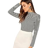 Floerns Women's Mock Turtleneck Long Sleeve Slim Fit Stretch Striped T-Shirts Tunic Tops Fall Fashion Trendy Outfits Clothes