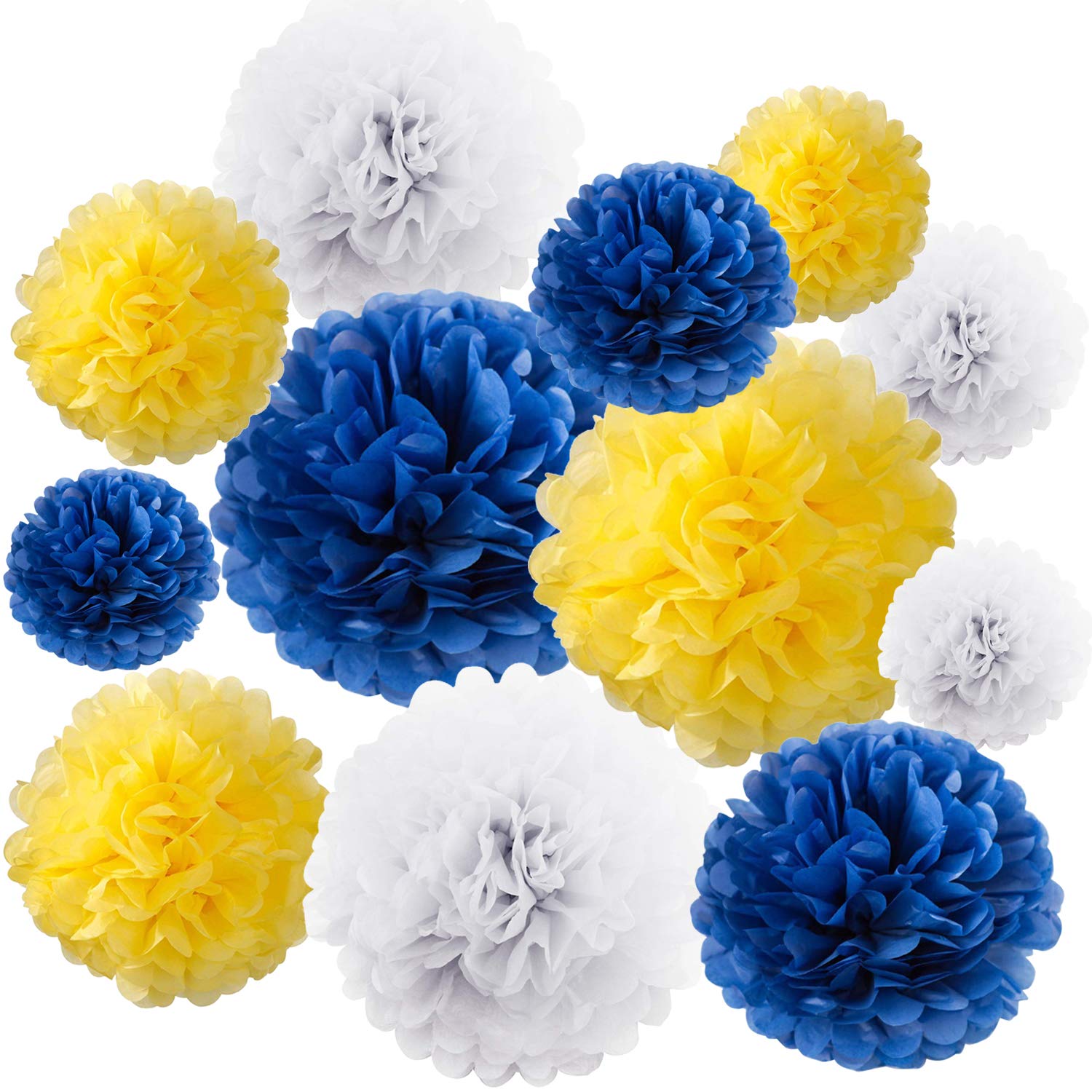 12pcs Tissue Pom Poms Yellow Blue Color Party Supplies Navy Yellow
