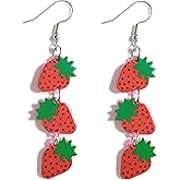 Funny Acrylic Strawberry Earrings Lovely Fruit Dangle Earrings Vintage Summer Vibe Sweet Strawberry Drop Earrings for Women Birthday Holiday Jewelry Gifts
