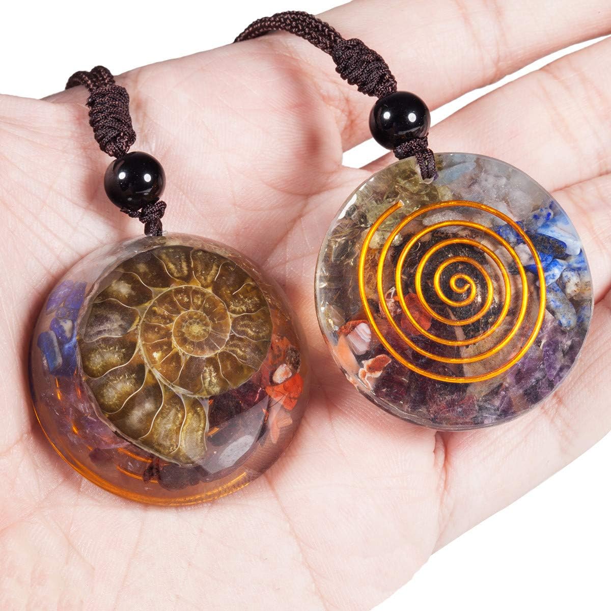Nupuyai 7 Chakra Healing Crystal Pendant Necklace for Women Men Resin Ammonite Fossil Spiral Stone Pendant with Adjustable Cord - Image 3
