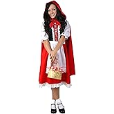 Womens Little Red Riding Hood Halloween Costume | Adult Storybook Character Complete Outfit with Dress, Cape & Neck Tie