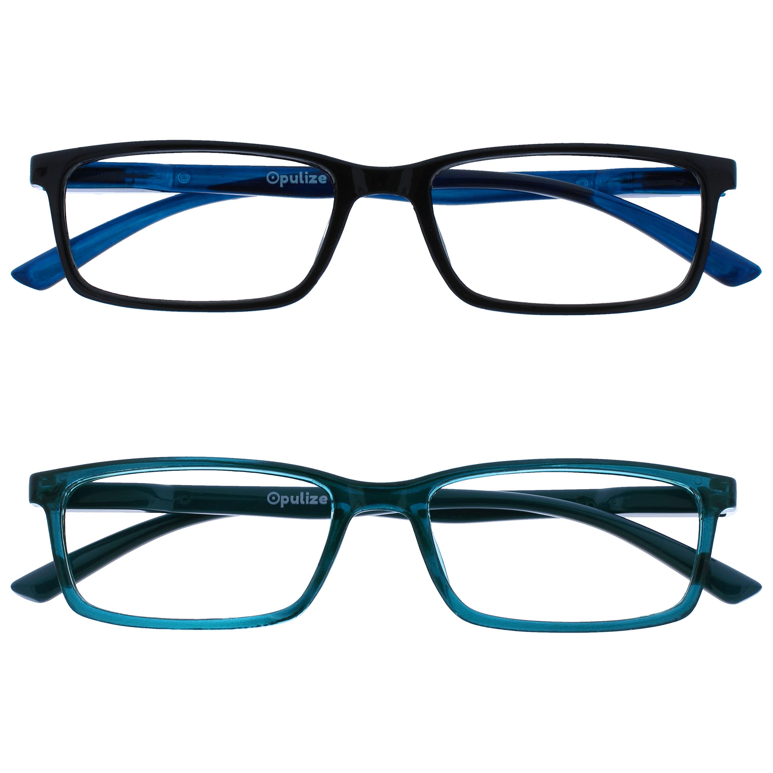OPULIZE SEE Blue Light Blocking Reading Glasses for Women Men - 2 Pack - Narrow Frame - Anti-Glare Computer and Gaming Eyewear - UV and Eyestrain Protection - Improve Sleep - Black Turquoise +1.50