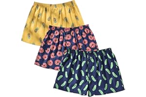 CINVIK Mens Boxer Shorts for Men 100 Cotton Funny Sleep Short Inseam Woven Pattern Plaid Pajamas Multipacks