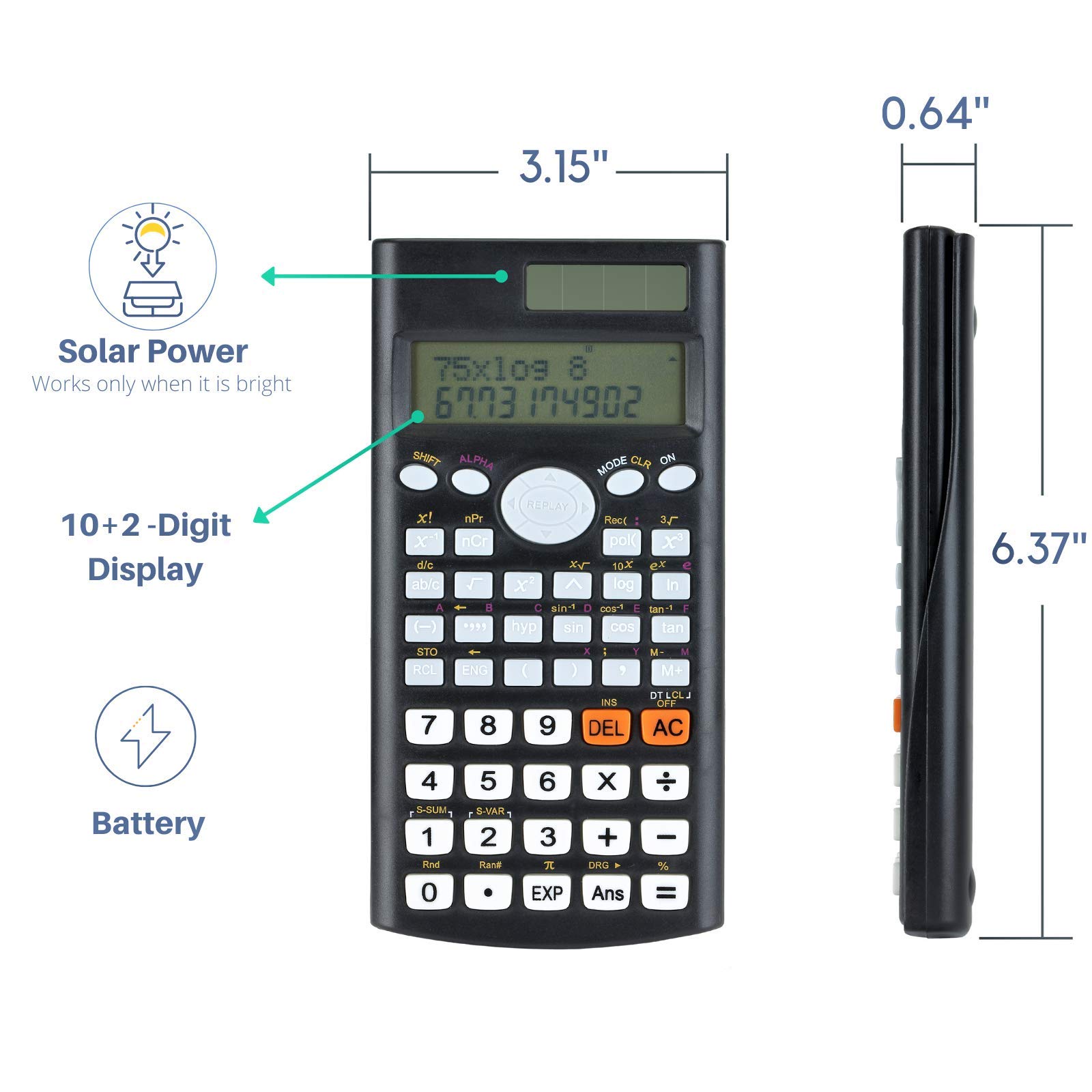 Mr. Pen Scientific Calculator - Solar Powered, 2 Line Display, Fraction & Statistics Calculations for School, College & High School Use