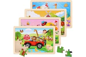NASHRIO Wooden Puzzles Toys for Kids Ages 3-5, Set of 4 Packs with 20-Piece Farm, Animals Theme Wood Jigsaw Puzzles, Preschool Educational Brain Teaser Toys for Boys and Girls 3-6 Years Old.