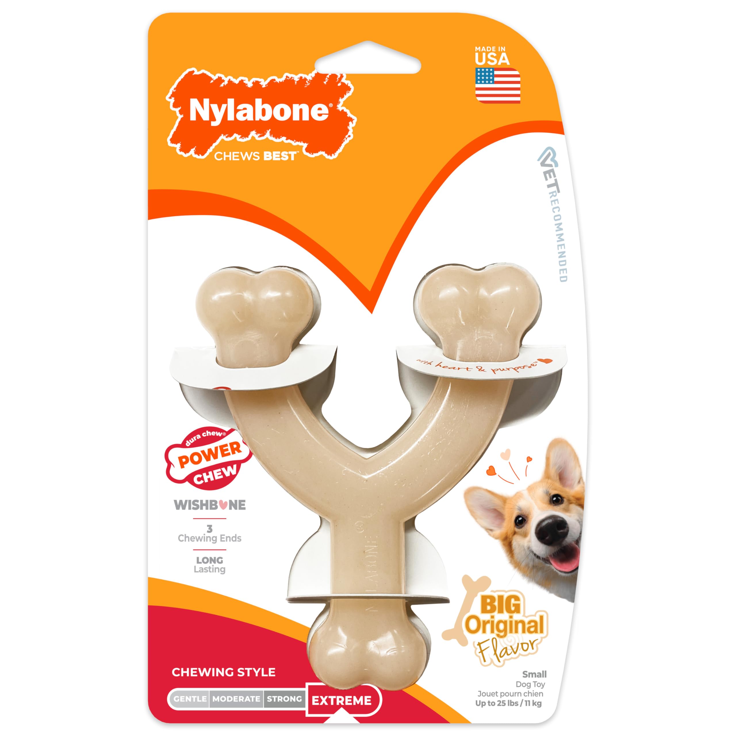 Nylabone Wishbone Power Chew Dry Dog Toy Chicken Flavor Small/Regular 1 Ct