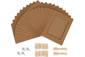 WANLIAN 20 PCS Kraft Paper Photo Frames, 4x6 Craft Picture Frames with Flax String & Clips, Cardboard Photo Frames for Home Wall Décor, Hanging Photo Display Frames for College Office