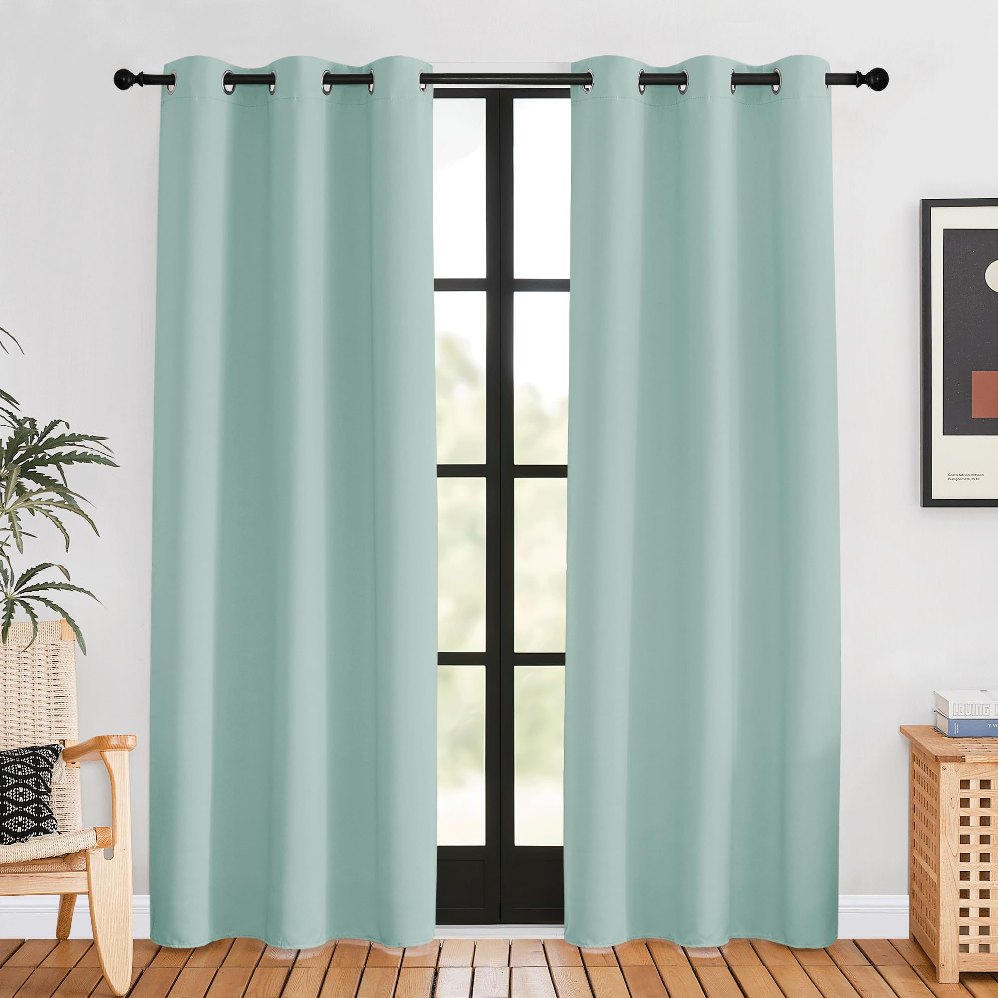 NICETOWN Blackout Curtains for Bedroom, Aqua, 42 W by 80 L, Set of 2, Thermal Insulated Curtains & Drapes with Grommet Top for Living Room, Privacy Window Treatment Draperies Image
