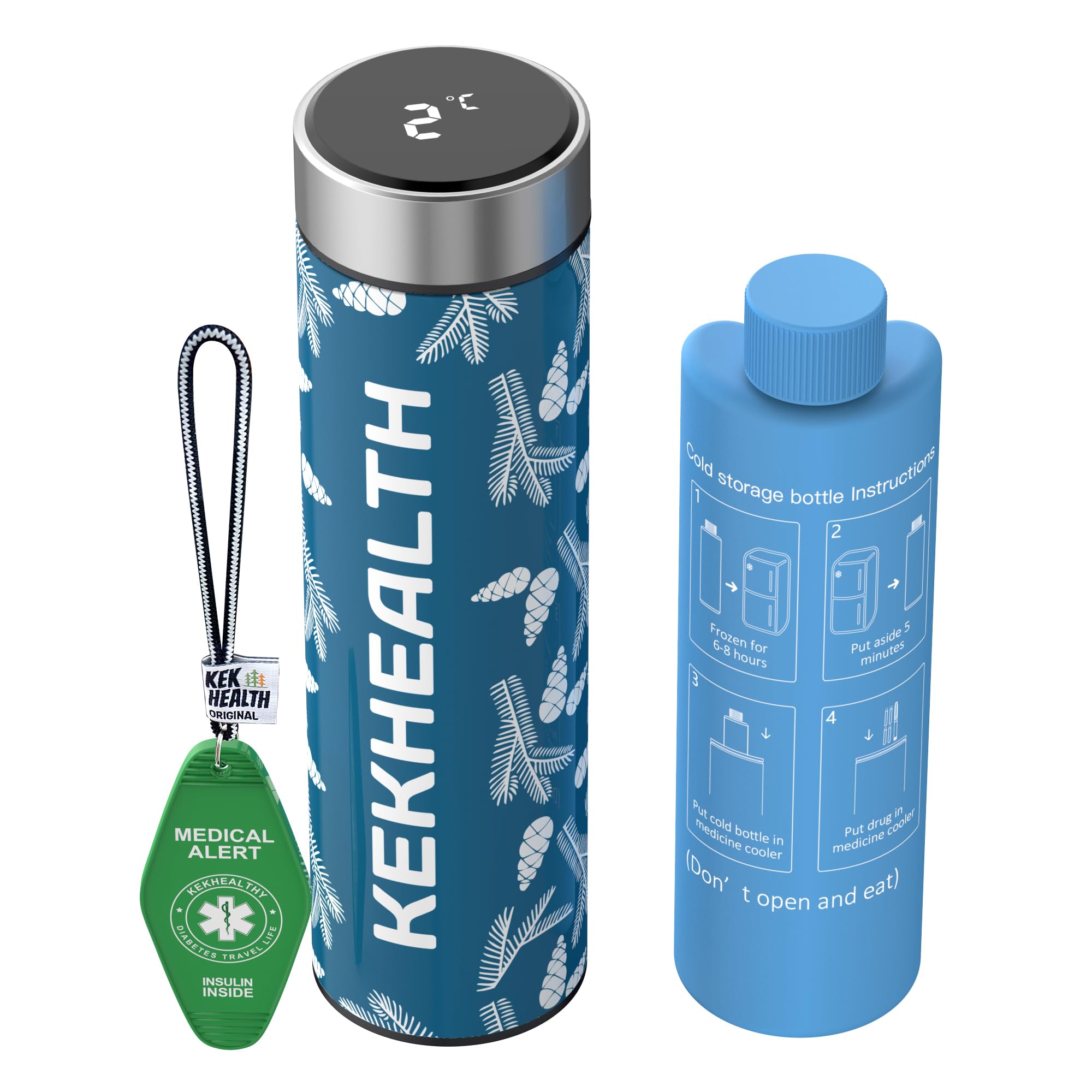 KEKHEALTH Smart 60H 3 Insulin Pens Cooler Travel Case Temp Display with QR Medical Travel Tag Medicine Cooler for Travel TSA Approved EpiPen Carry Case (Hazel)