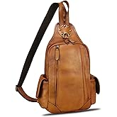 FEIGITOR Genuine Leather Silng Bag for Men and Women Vintage Leather Sling Backpack Chest Purse Crossbody Bag