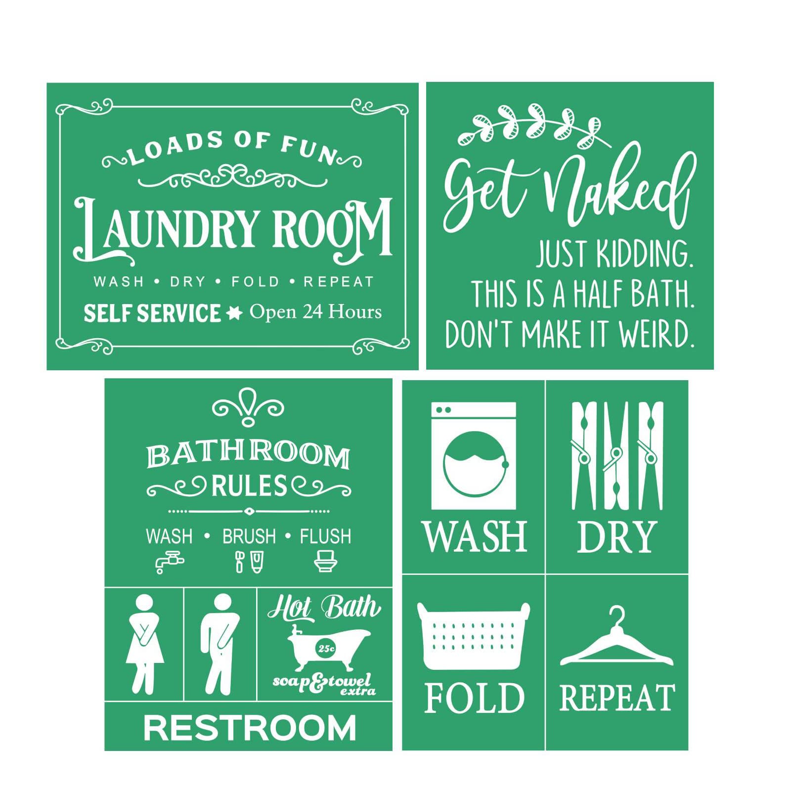 Washroom Adhesive Silk Screen Stencils Reusable,4PCS Bathroom Sign Stencils Chalk Mesh Stencils Screen Printing Stencils for Painting on Wood,DIY Home and Furniture Decoration