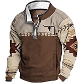 MARSVOVO Aztec Cowboy Hoodies Mens Quarter Zip Fleece Jacket Long Sleeve Winter Men's Fashion Hoodies & Sweatshirts