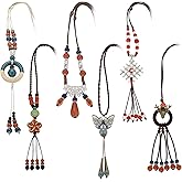 Huquary 6 Pcs Boho Long Necklaces for Women Vintage Wooden Necklace Handmade Retro Nepal Boho Jewelry Gifts