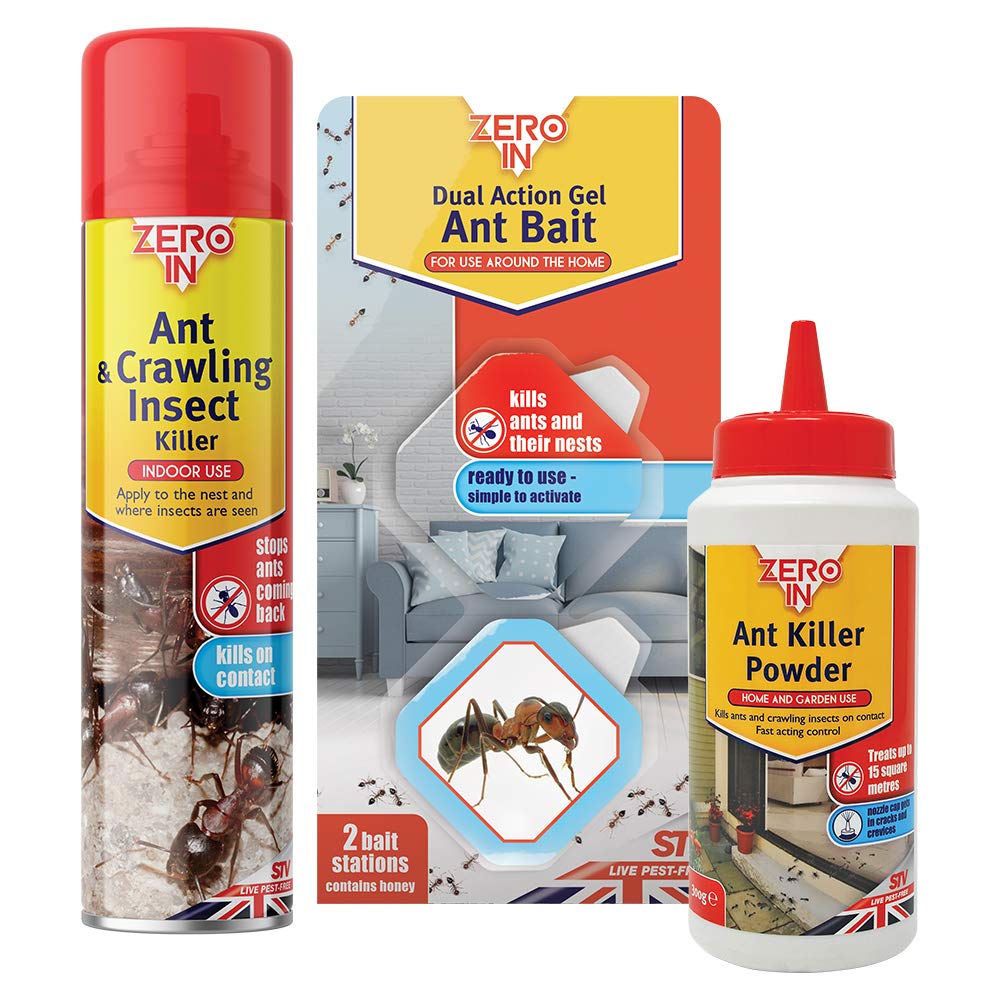 Zero In COM014 -Ant Killer Kit, Gel Bait Pack, Spray and Powder, 22x12x8 cm
