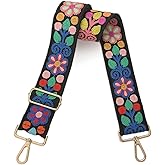 Snycler Wide Purse Straps Crochet Flower Replacement Crossbody for Handbag Adjustable 33-53inch Embroidery Knit Guitar Shoulder Strap (boho10-black)
