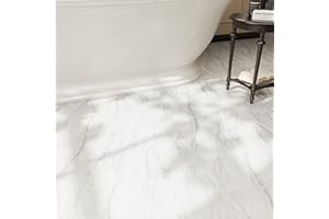 ZRJT 20-Pack Peel and Stick Floor Tiles Vinyl Floor 12 x 12 inch Self Adhesive Waterproof Flooring Planks DIY for Bathroom, Kitchen, Living Room, RV, Cover 20 Sq. Ft, White Vein Marble
