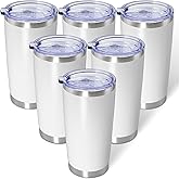 AIANJI 20oz Tumbler Bulk Stainless Steel Tumblers with Lid Vacuum Insulated Double Wall Travel Coffee Mug Powder Coated Tumbler Cup for Hot and Cold Drinks(White, 6 pack)