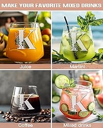 Physkoa Initial Wine Glass Stemless-【Etched