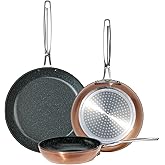 Nuwave 3-Piece 8”, 10”, 12” Forged Lightweight Frying Pan Set, G10 Healthy Duralon Blue Ceramic Ultra Non-Stick, Ergonomic Stay-Cool Handles, Induction-Ready & Works on All Cooktops