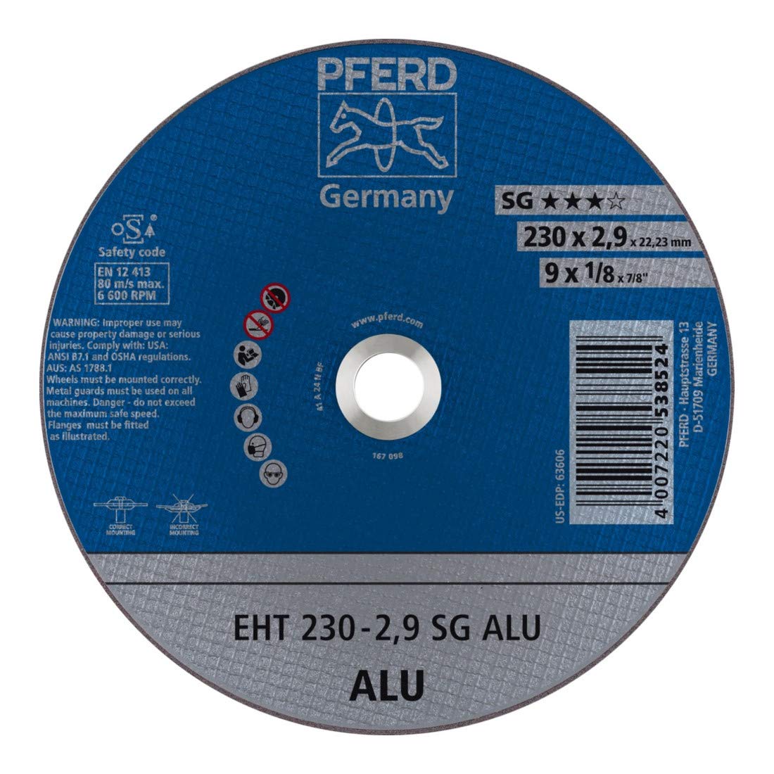 Pferd 61328323 A24NSG Cut-Off Wheel, 0 V, Multi-Colour, 230 x 2.9 mm
