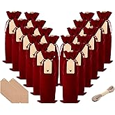 Windyun 20 Pcs Velvet Wine Bags with Drawstrings and Tags, Flannelette Bottle Cover Gift Bags Champagne Gift Wine Holder Bag for Housewarming Wedding Birthday(Burgundy)