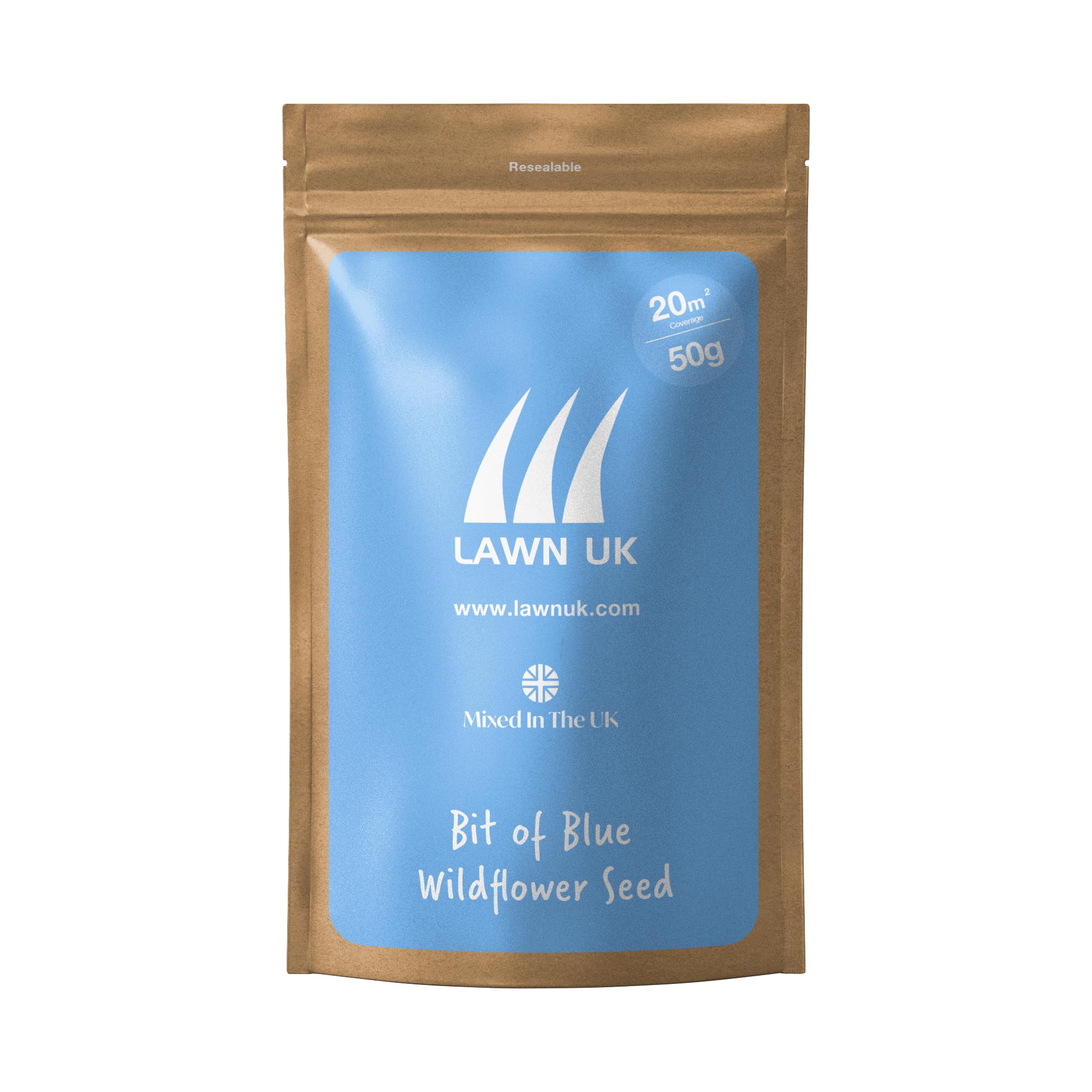 Bit of Blue Wildflower Seed Mix Lawn UK - 50g - 20sqm Coverage - Throw & Grow - Includes Cornflower, Morning Glory & More