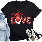CQF Women Valentines Day Shirts Cute Gnome Love Heart T-Shirt Casual Lover Wife Day Tee Tops