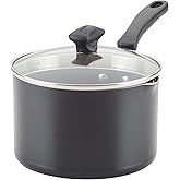Farberware Cookstart DiamondMax Nonstick Straining Saucepan, Dishwasher Safe, 3 Quart, Black