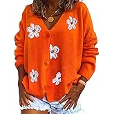 ebossy Women's Embroidery Floral Cable Knit Cardigans Button Down Artistic Aesthetic Sweater