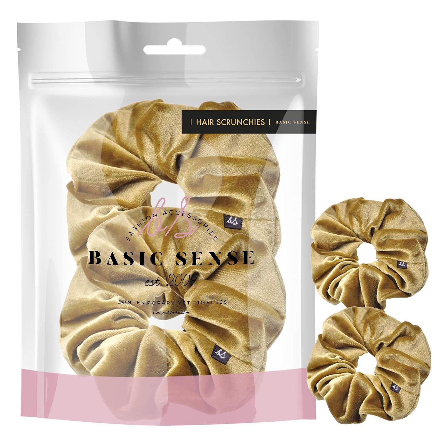 2 PCS Premium Large Hair Velvet Scrunchies Ties Bands Updo Ponytail Bobble Scrunchy Holder For Women Girl Kids, Golden Brown