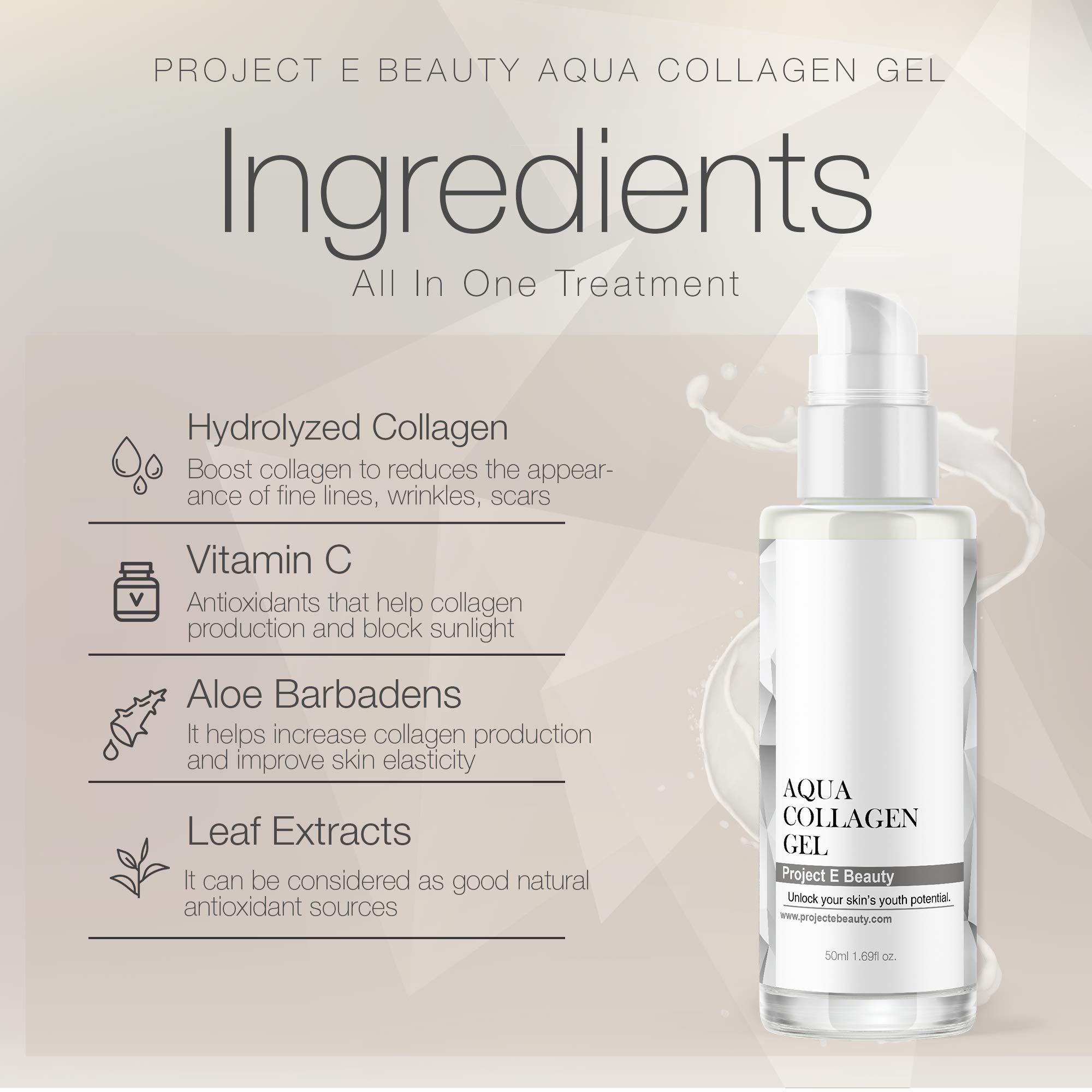 Project E Beauty Aqua Collagen Gel Natural Organic Skin Care Vitamin C Facial Eye Anti Aging Fine Lines Wrinkles Lifting Tightening Plumping Firming Serum Lotion Ion Gel Treatment 50ml 1 7oz Buy