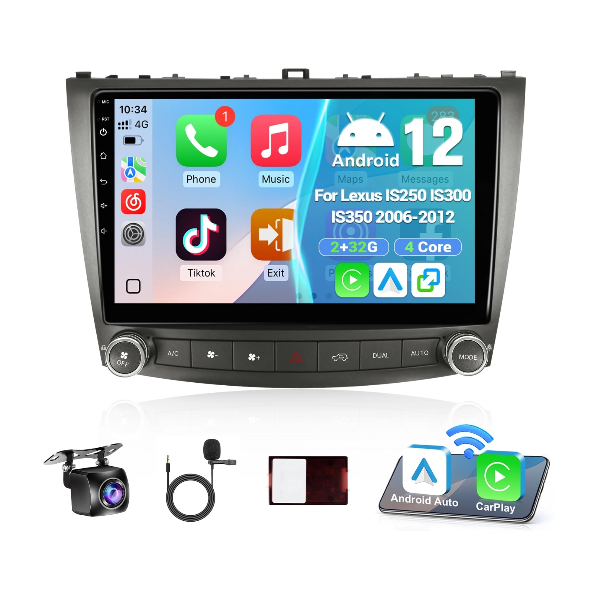 Photo 1 of Leadfan Car Radio for Lexus IS250 IS300 IS350 2006-2012 Wireless CarPlay Android Auto Head Unit, 10.1 inch Touchscreen Car Stereo Receiver with GPS Back Camera Bluetooth WiFi FM SWC
