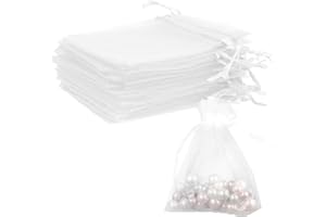 BOEIAC Organza Bags, White Organza Bags, 50Pcs, Sheer Organzas Bag 3 x 4 inch, Jewelry Gift Bags, Party Favor Bags with Drawstring, Mesh Gift Pouches Mini Candy Pouch for Wedding Christmas Party
