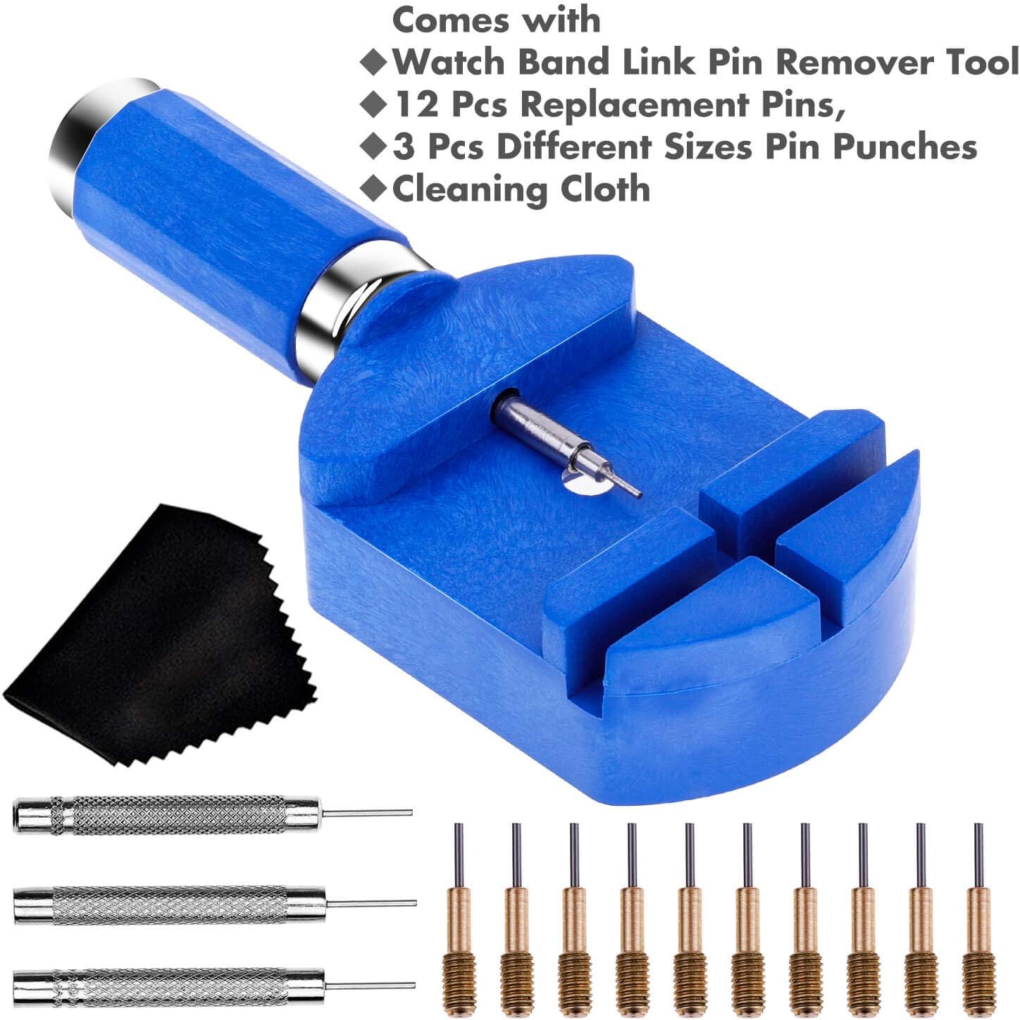 Watch Link Removal Tool Kit, Cridoz Watch Band Tool Chain Link Pin Remover with 12pcs Replacement Pins and 3pcs Pin Punches for Watch Bracelet Sizing, Watch Strap Adjustment and Watch Repair: Home Improvement