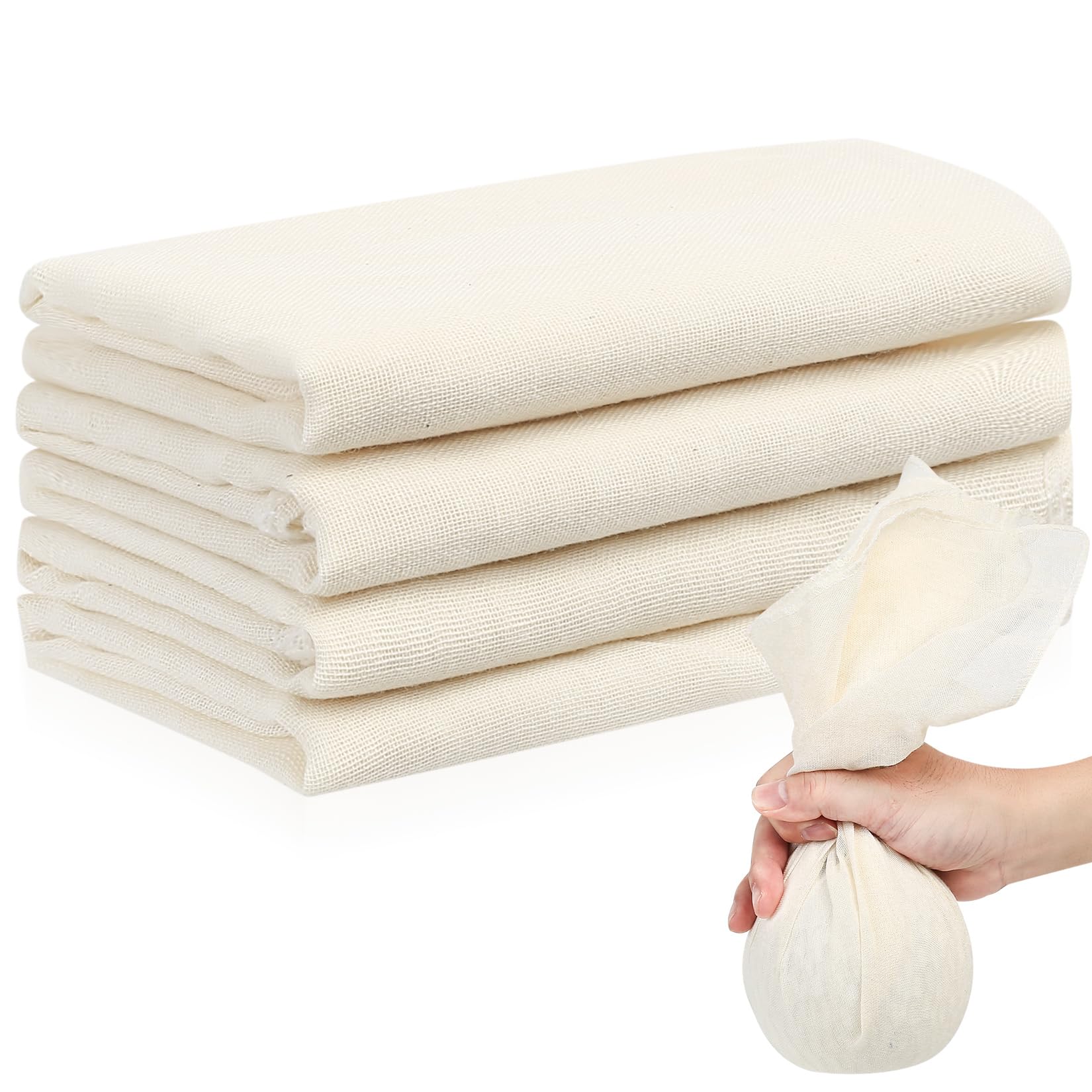4 Pcs Cheese Cloths for Straining, Muslin Cloths for Cooking, Reusable Cheesecloth for Straining, Unbleached Pure Cotton Square Cheese Clothes Fabric Filter for Cheese Baking Strainer Filter 50x50cm