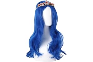 KDLCY Evie Descendants Costumes for Girls Kids Wigs Girls Cosplay Wig with Crown for Halloween Costumes and Party (Long Blue)