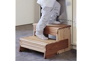 unununu 16" Wooden Two Step Stool for Adult & Kid, Wider, Deeper & Safer Bedside Steps, Anti-Slip. Riser 2-Step Spa & Hot Tub Stairs for Pool, Heavy Duty for Kitchen, Bathroom, Closet, High Bed Step