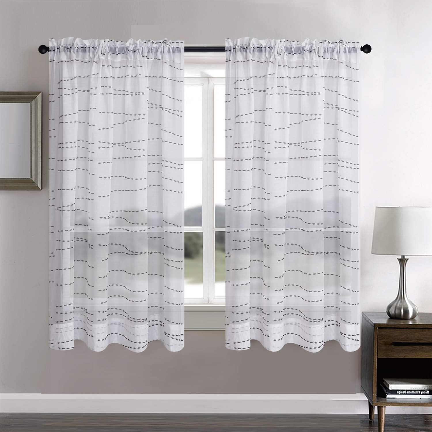 A pair of Megachest cotton look more privacy sheer curtain (hilton, 56"wideX48"drop(W142cmXH122cm))