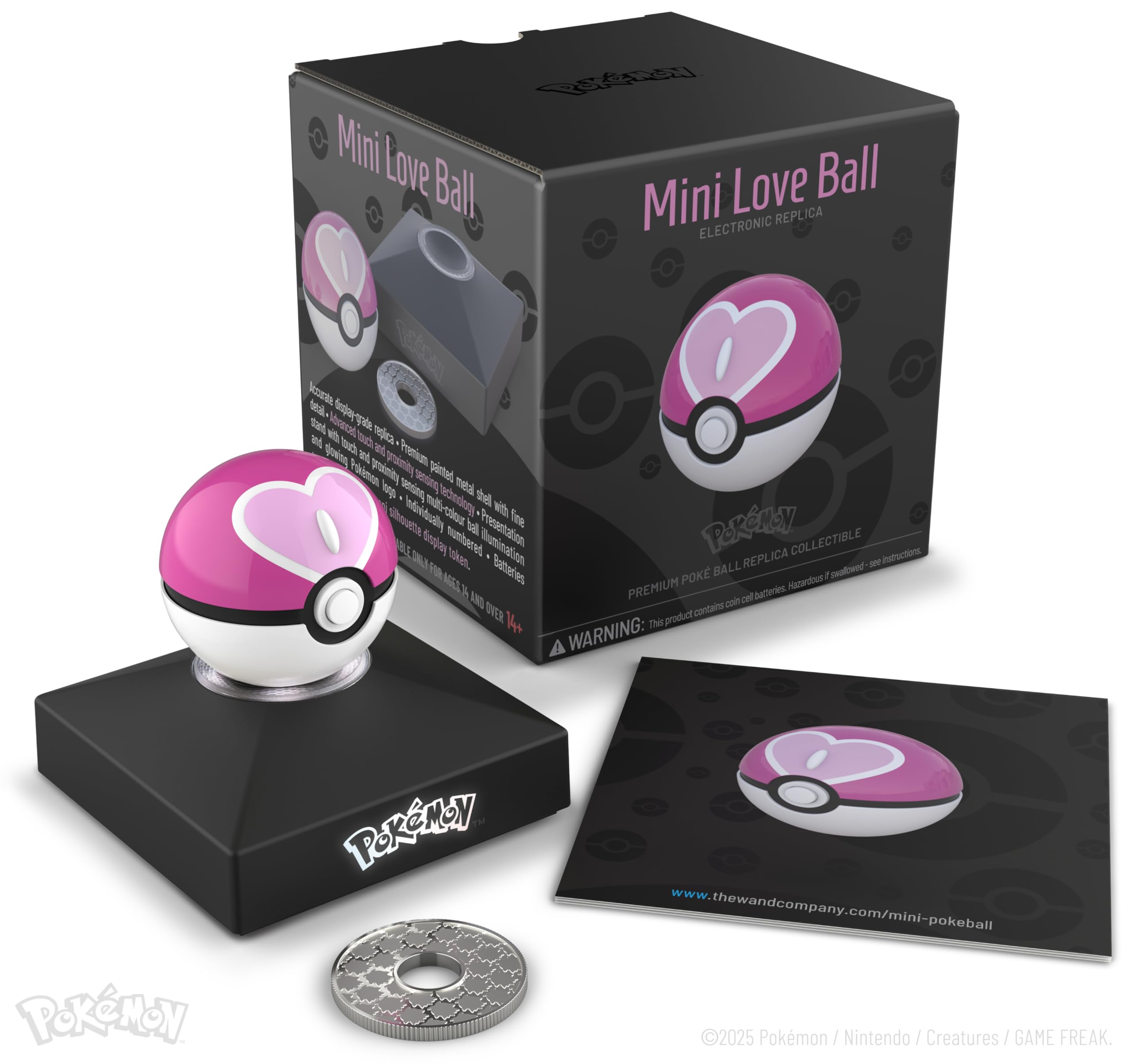 The Wand Company Pokémon Trainer Mini Poké Ball Range of Authentic Replicas - Realistic, Electronic, Die-Cast Poké Ball with Display Stand Light Features