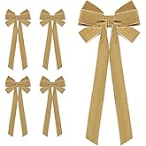 Stranthother 4PCS Velvet Christmas Wreath Bows 6.5" x 15" Vintage Big Christmas Ribbon Bows for Tree Garland Wreath Gifts Wrapping Indoor Outdoor Winter Christmas Decor,Khaki