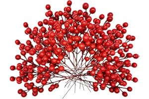 OJYUDD 30 Pack 8.5 Inch Artificial Holly Berries Christmas Red Berry Picks,Craft Berry Stems for Christmas Tree Decorations,Crafts,Wedding,Holiday Home Decor