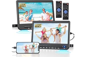 DESOBRY 10.5" Dual Headrest DVD Player for Kids, DVD Player for Car with HDMI Input, Car DVD Player Dual Screen AV Out, Portable DVD Player Support USB/CD/DVD, Mounting Brackets and Straps