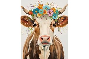 Natuyalo Paint by Numbers for Adults - DIY Adult Paint by Number Kits Painting on Canvas Cow and Flowers Painting by Numbers for Beginners, Animal Art Craft Kits for Adults (16x20 Inch)