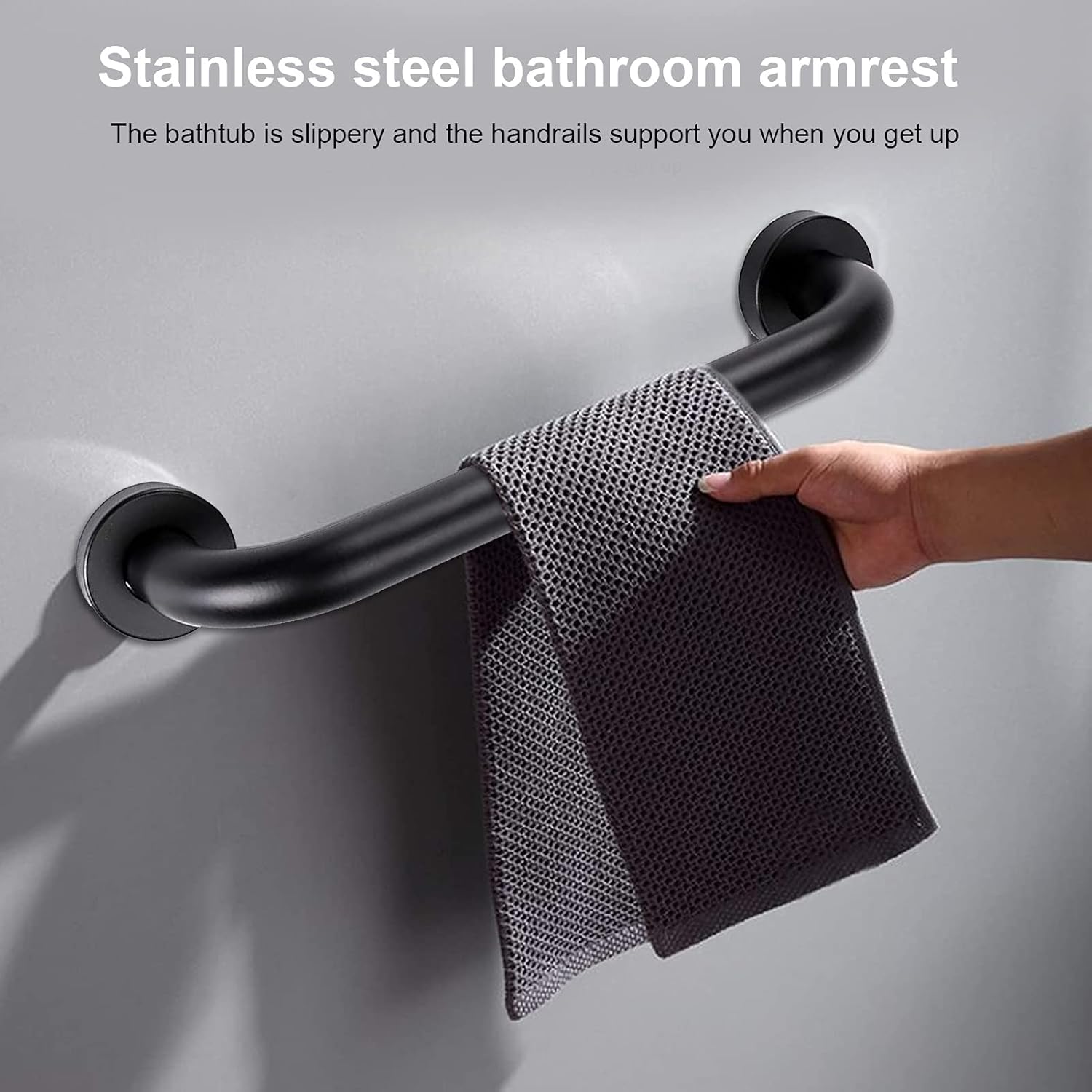 smart-hormarket 12 Inch Shower Grab Bar Black Stainless Steel Bathroom Balance Bar Safety Hand Rail Support for Handicap, Bath Handle, Elderly, Disabled, Injury, 2 Pack: Health & Personal Care