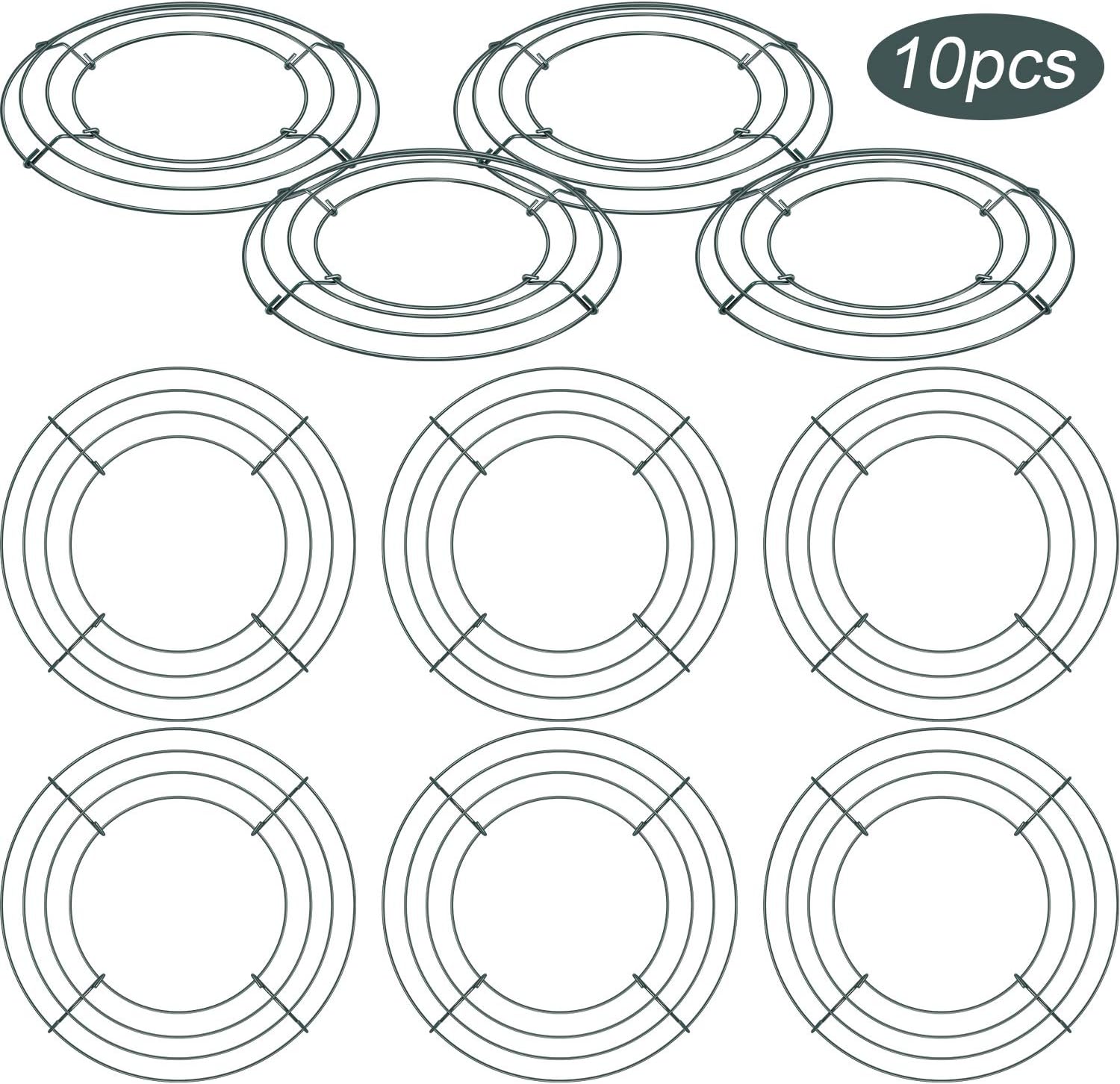 Hotop 10 Packs Christmas Metal Wreath Frame Green Round Wire Wreath Making Ring DIY Macrame Floral Crafts Wire Form Christmas Decoration Door Craft (8 Inches)