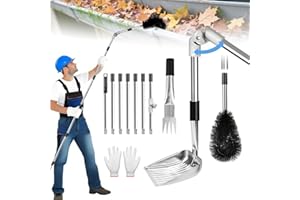 SYKART 10.5FT Gutter Cleaning Tools from the Ground, Adjustable Length Gutter Cleaning Pole with Gutter Scoop, Gutter Brush, Gutter Rake, Efficient Gutter Cleaner for Leaves, Twigs & Debris