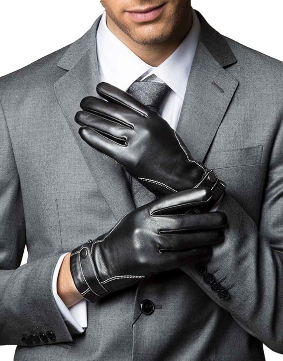 YISEVEN Herren Touchscreen Lammfell Lederhandschuhe Slim