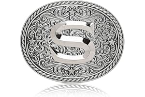 ITERA Western Cowboy/Cowgirl Initial Belt Buckle-Silver- Large Letter Buckles for Men and Women - Custom Girls/Boys