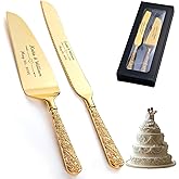HJX Custom Cake Knife &amp; Server Set, Personalized Wedding Gift | Stainless Steel, Mirror Polish, Non-Slip Grip, Custom Box Optional, 2/4-Piece Set, Anniversary/Birthday/Bridal